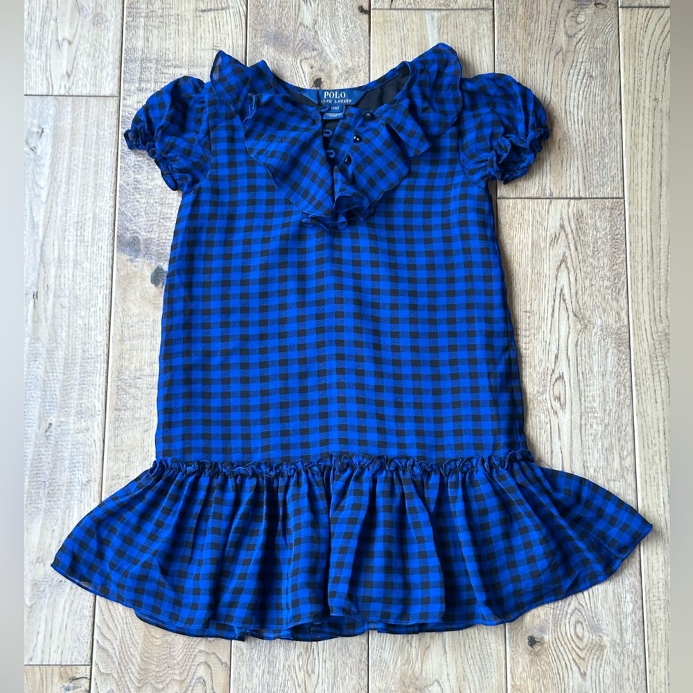 Polo Ralph Lauren Blue and Black Check Ruffle Dress size 4/4T